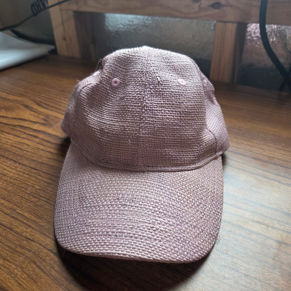 Anthropologie Pink Woven Raffia Baseball Cap Straw Summer Hat Adjustable Strap